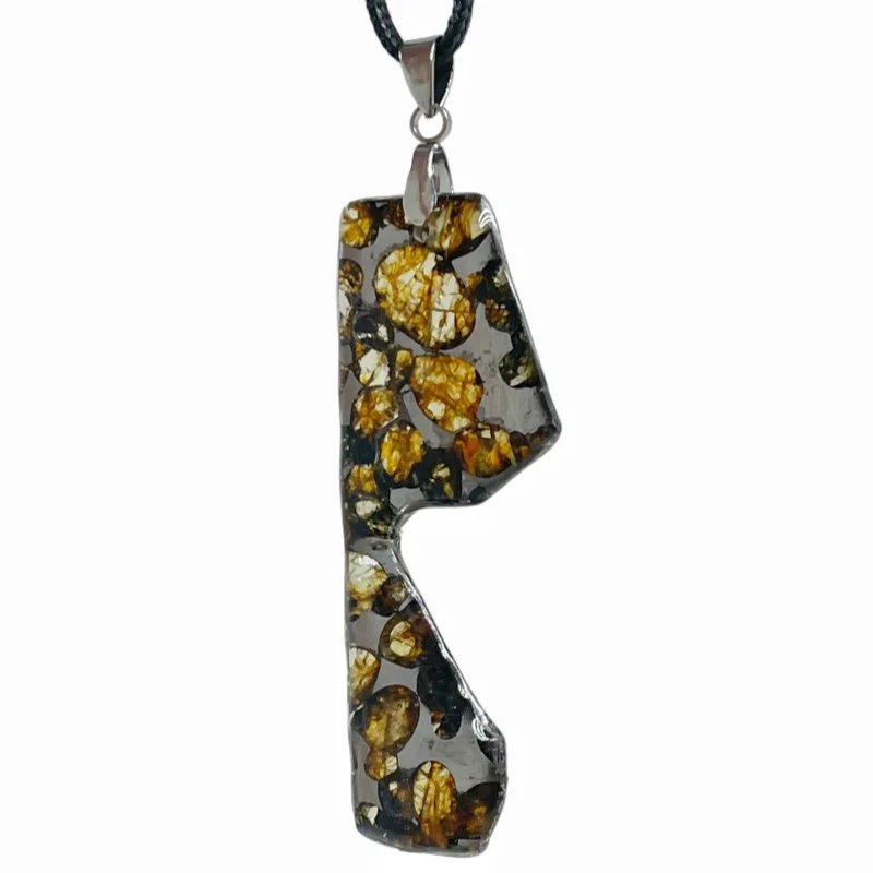 Natural Seymchan Pallasite Meteorite Necklace Irregular Olivine Iron Meteorite Unique Pattern Collectible Cosmic Jewelry LB185