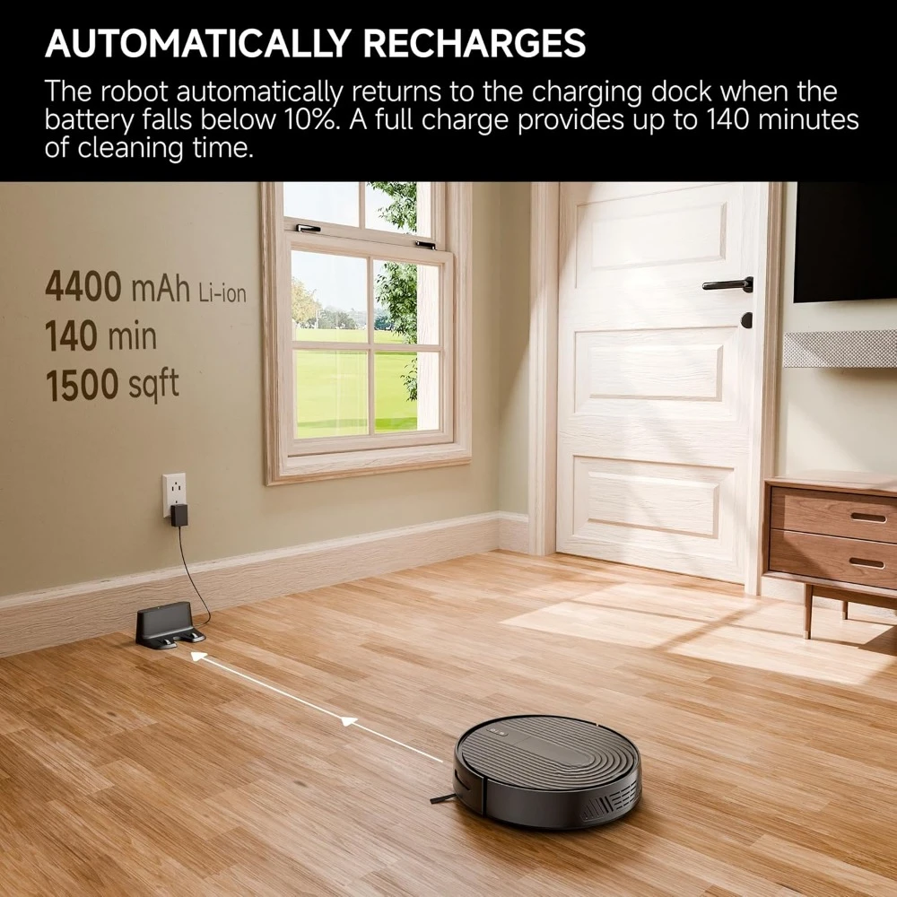 Robot Vacuum, Brushless Tangle-free,140min Runtime, Automatic Recharge, 4 Cleaning Mode & Schedule Clean Robotic Vacuum Cleaner