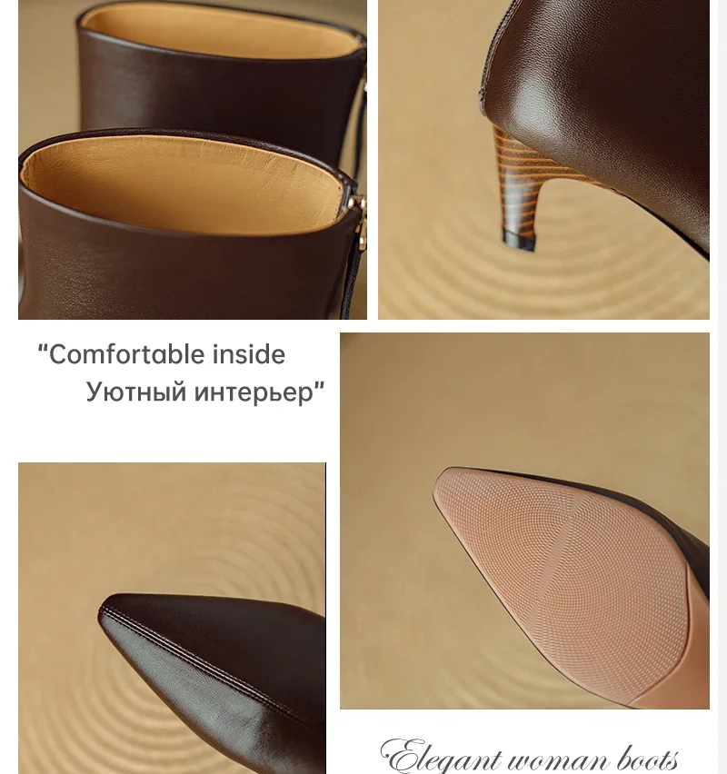 Ods Autumn Women Boots Genuine Leather Shoes for Women Pointed Toe Kitten Heel Ankle Boots Elegant Winter Thin Heel Women Shoes image 3