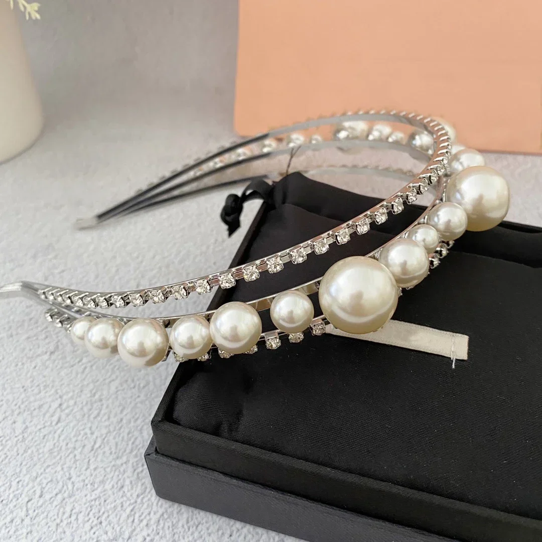 

Top Quality Big Pearl Crystal Hair Hoop Women Famous Designer Brand Hairband Sweet Lovey Luxury Jewelry Accessories