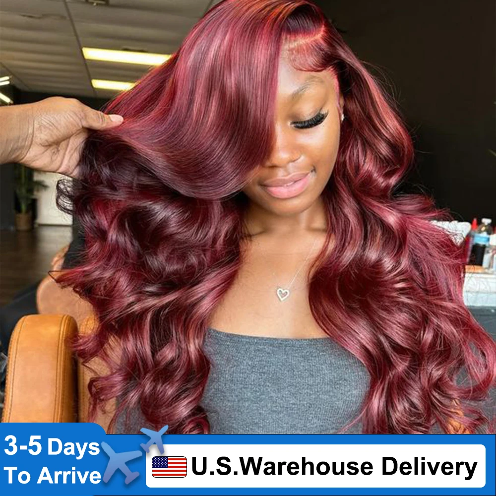 38 40 Inch 210 Density Burgundy 99J 13x6 HD Lace Frontal Wig Body Wave 13x4 Lace Front Human Hair Brazilian Human Hair For women