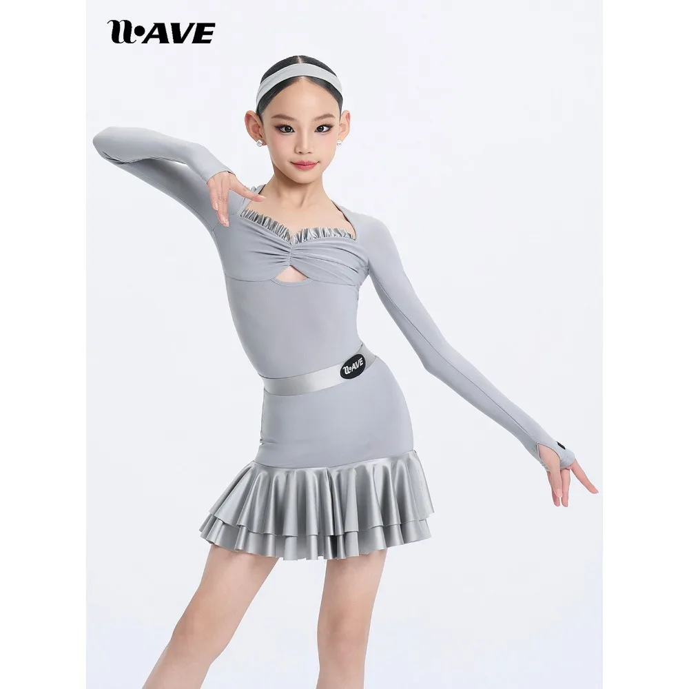 Customized Latin Dance Dress Performance Costumes Jumpsuit Top and Half Skirt 2pcs Girls Training Suit Art Exam Practice Clothes