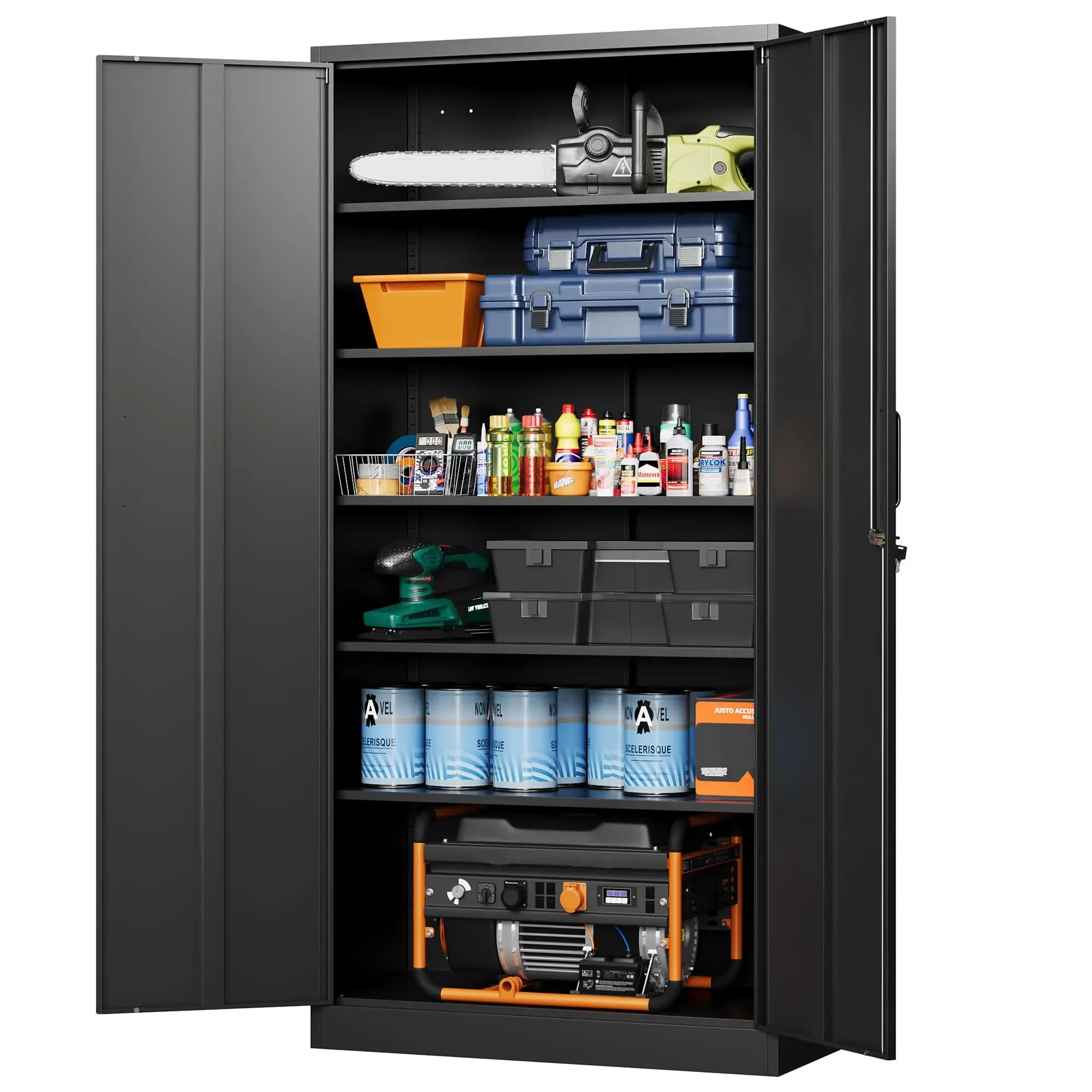 Metal Garage Storage Cabinets with Lock-72 Tall Tool Organizer Steel Lockers, 5 Adjustable Layers Shelves for