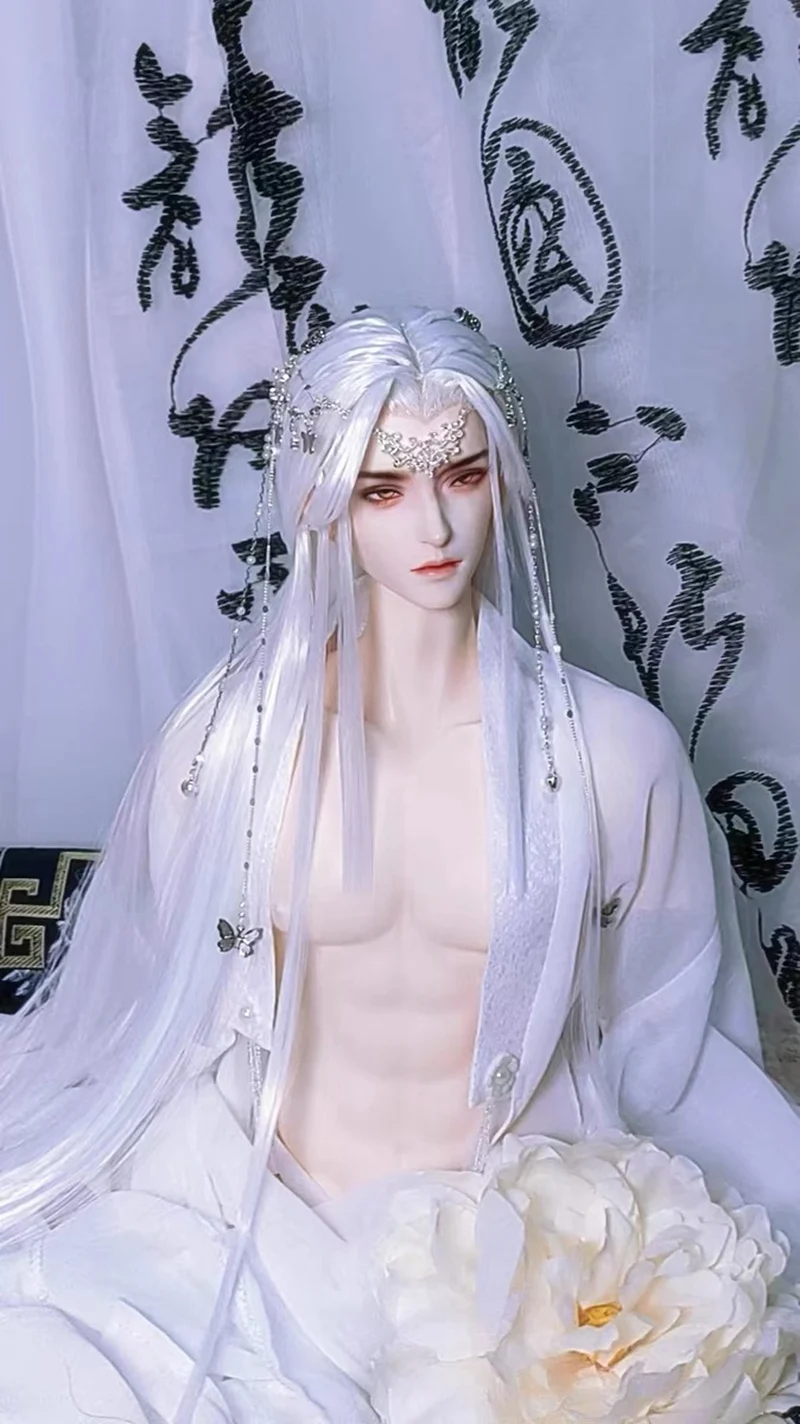 1/3 Scale BJD Doll Wigs with Headwear Ancient Costume Hanfu Long Hair Samurai Wig For SD13 SSDF ID72 Uncle Accessories A1907