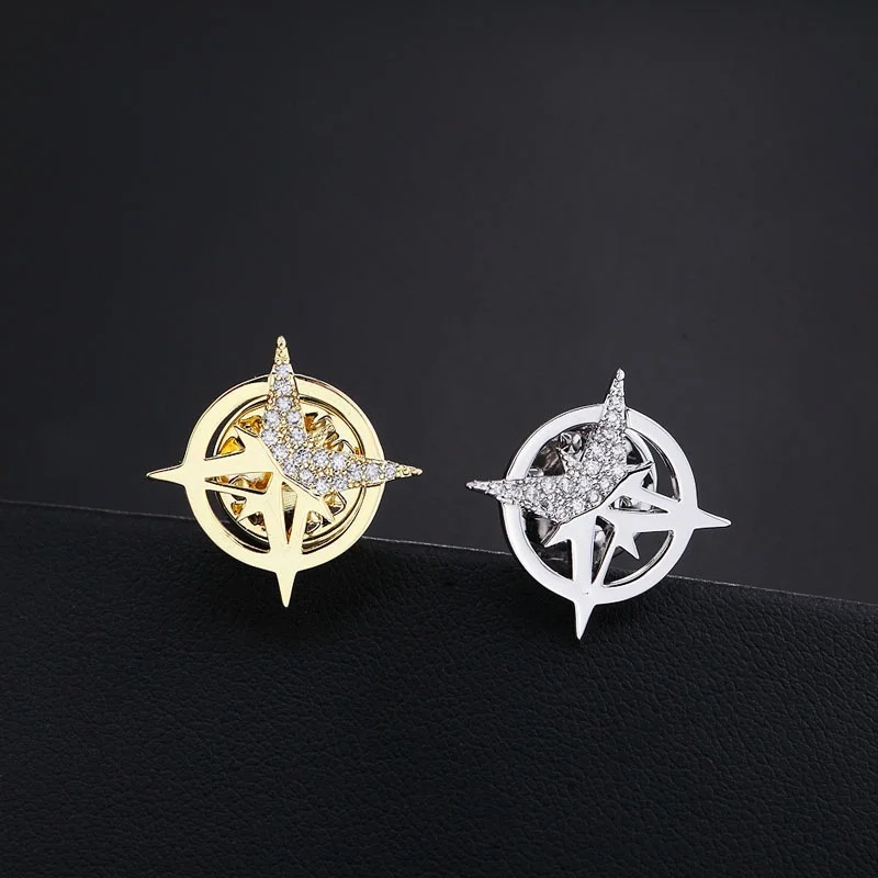 Six-Pointed Star Brooch Men\'s Suit Corsage Small Collar Pin Shirt Collar Button Creative Personalized Badge Button
