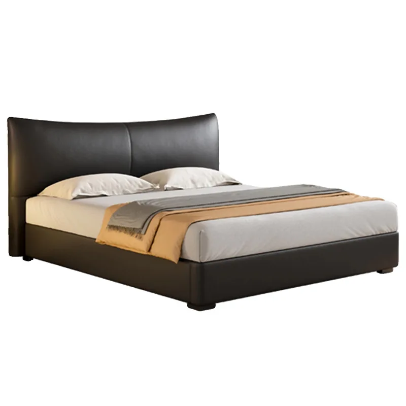 

Italian minimalist, black leather bed, soft bag high box master bedroom