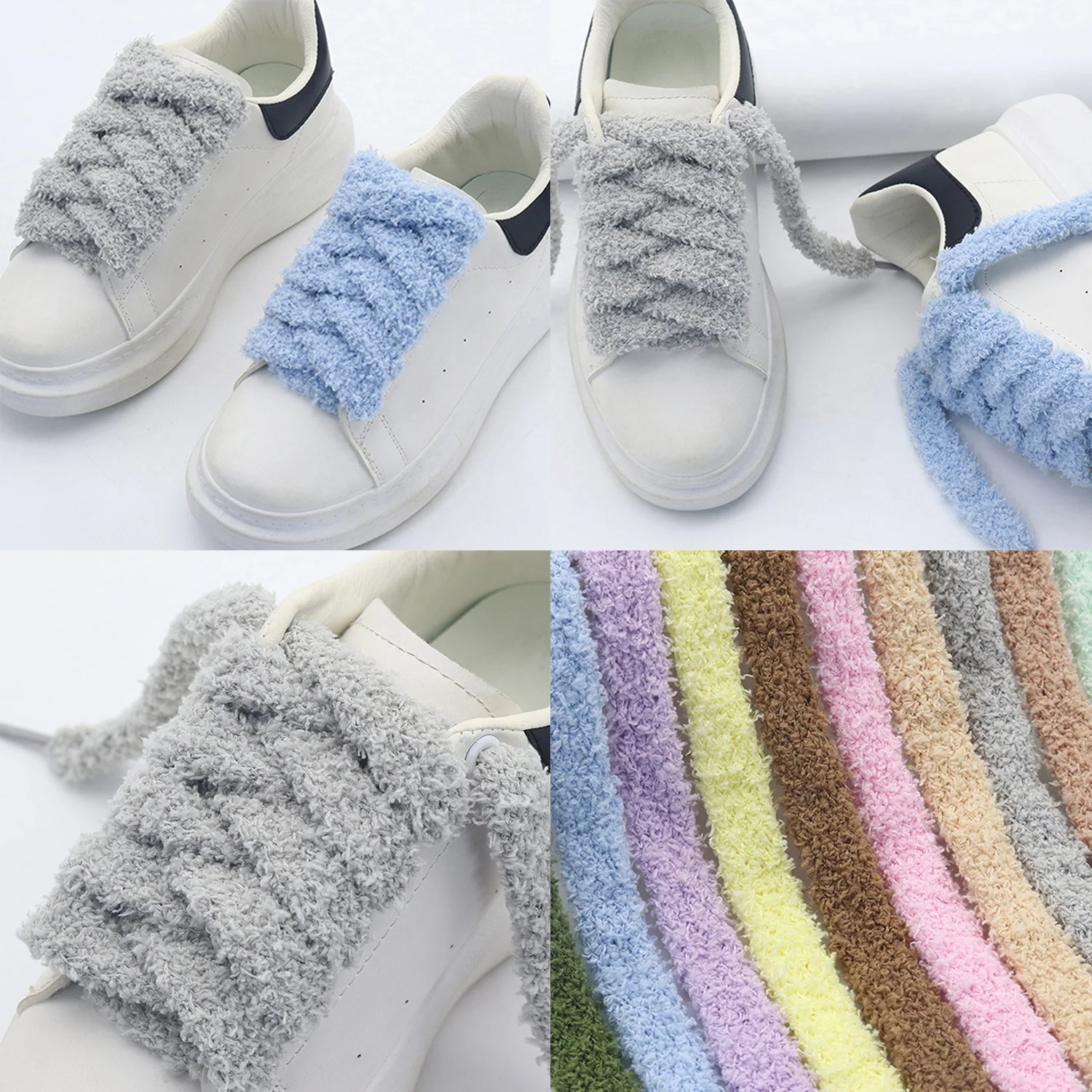 

New Cute Hairy Soft 1.5cm Wide Flat Type Plush Towel Shoelaces 10 Colors Delicate Suede Casual Sneaker Laces For Women Charm