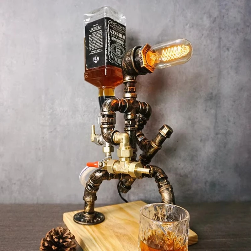 

Steampunk Robot Table Lamp with Industrial Pipe Design Vintage Cafe Restaurant Bar Decor Creative Desk Lamp Unique Home Decor