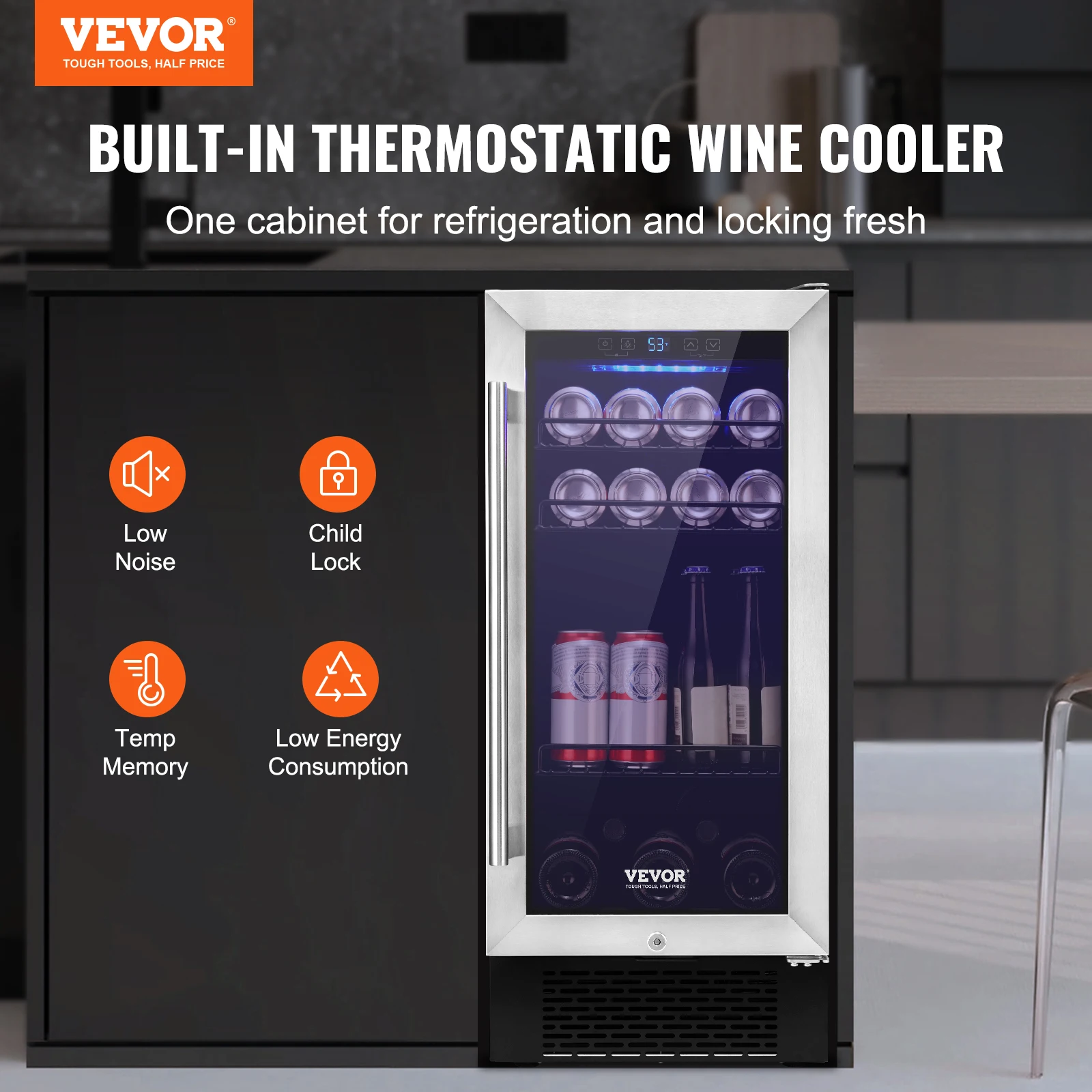 VEVOR Wine Cooler Beverage Cooler Capacity Under Counter Built-in or Freestanding Wine Refrigerator for Home Bar Drink Beer Soda