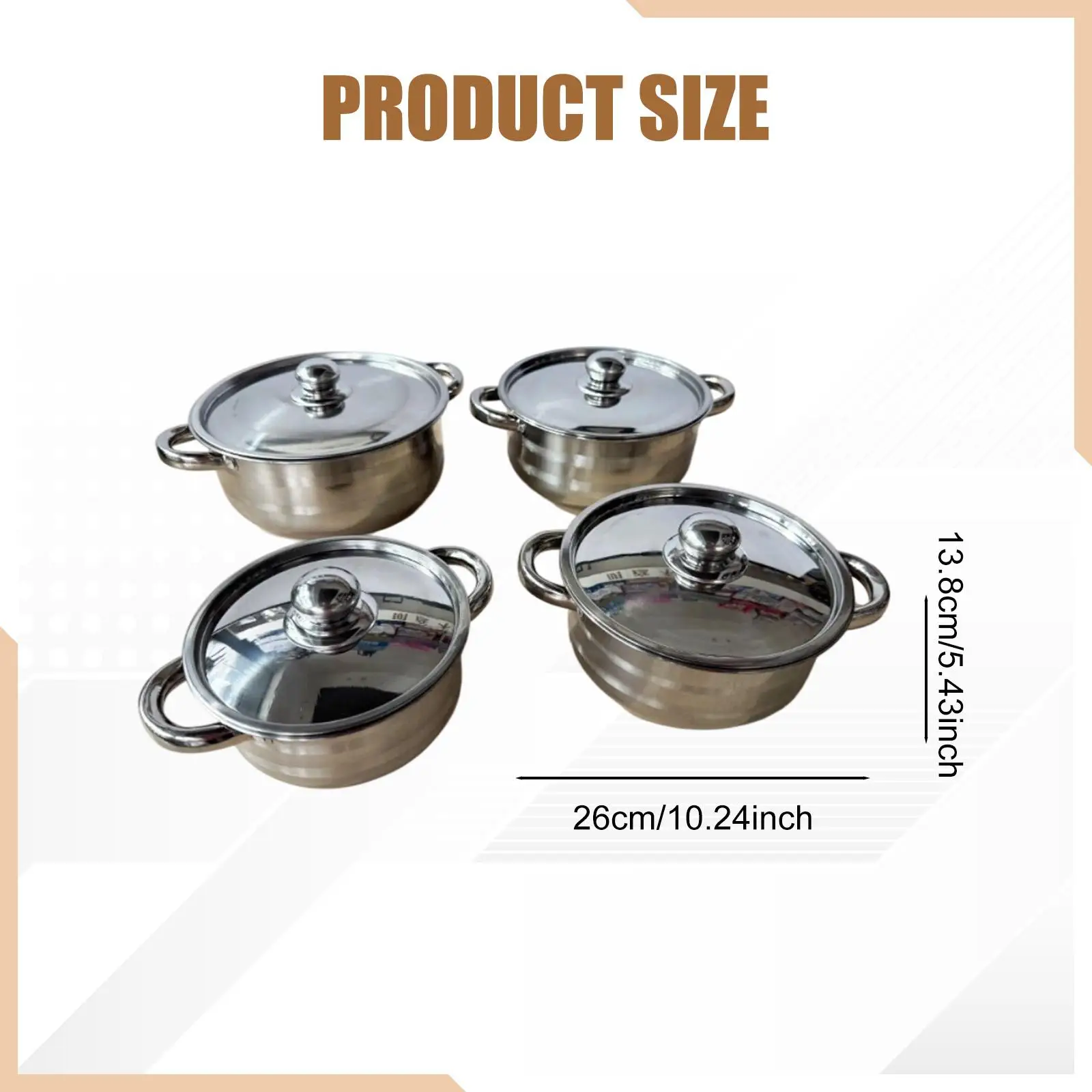 4 Pieces Stainless Steel Stockpot with Lid Cooking Cookware Soup Pot