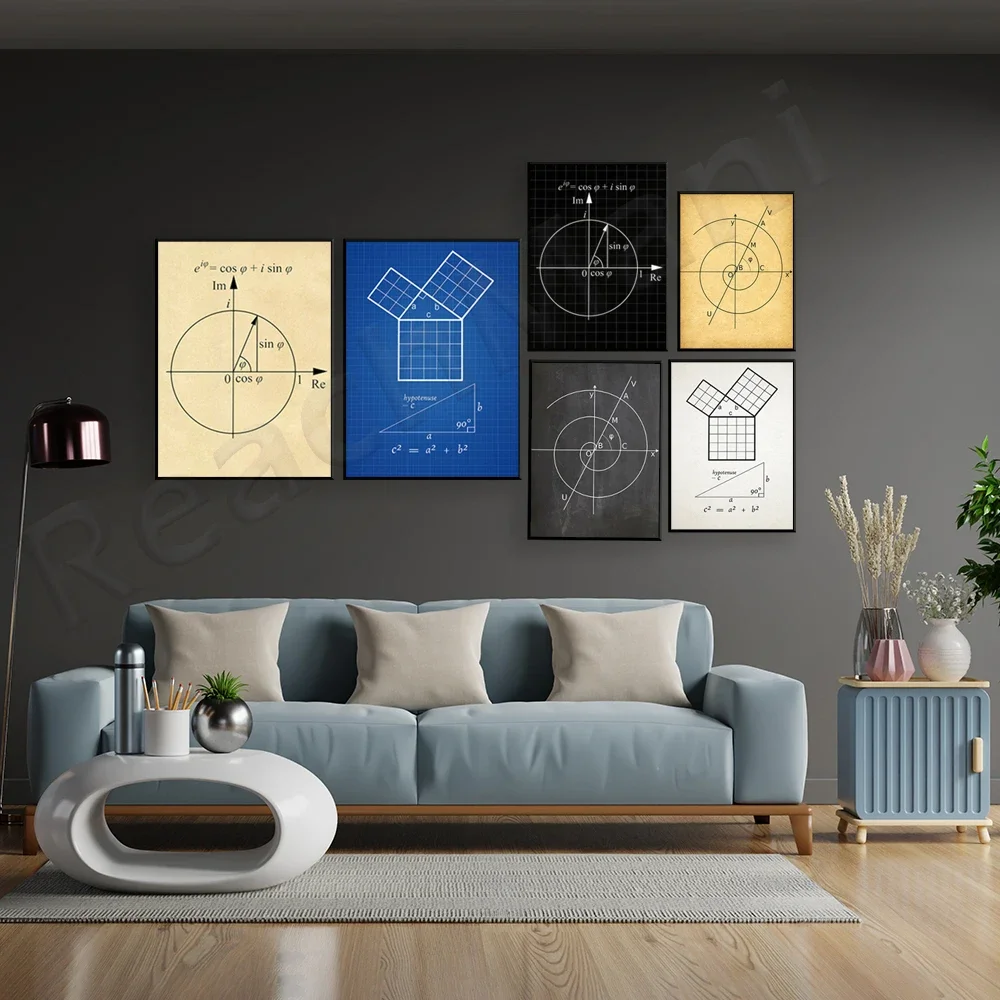 Archimedes Spiral, Euler's Formula Poster, Pythagorean Theorem Math Wall Art Equation Poster, Math Print - Math Decor Gift