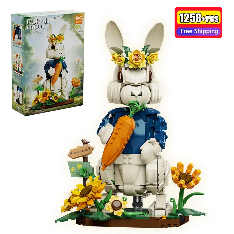 1258 pçs pastoral coelho animal modelo kit blocos de construção criativo natureza cena montagem tijolos decoração para casa brinquedo diy presentes adultos