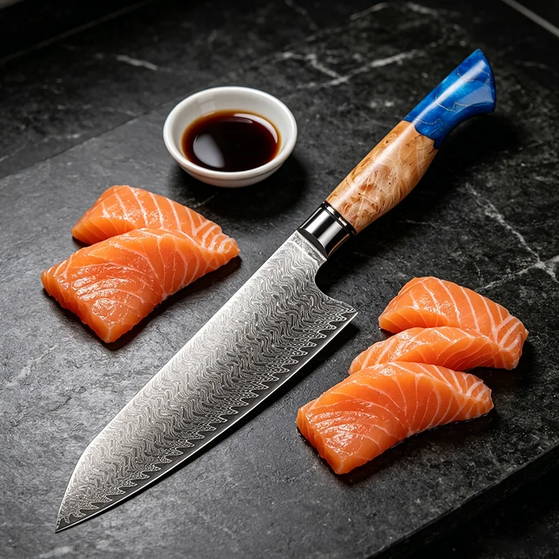 8.3 Inch Chef Knife 67-layers Damascus Steel VG-10 Blade Resin & Wood Handle Slicing Sushi Vegetables Cleaver Meat Kitchen Knife