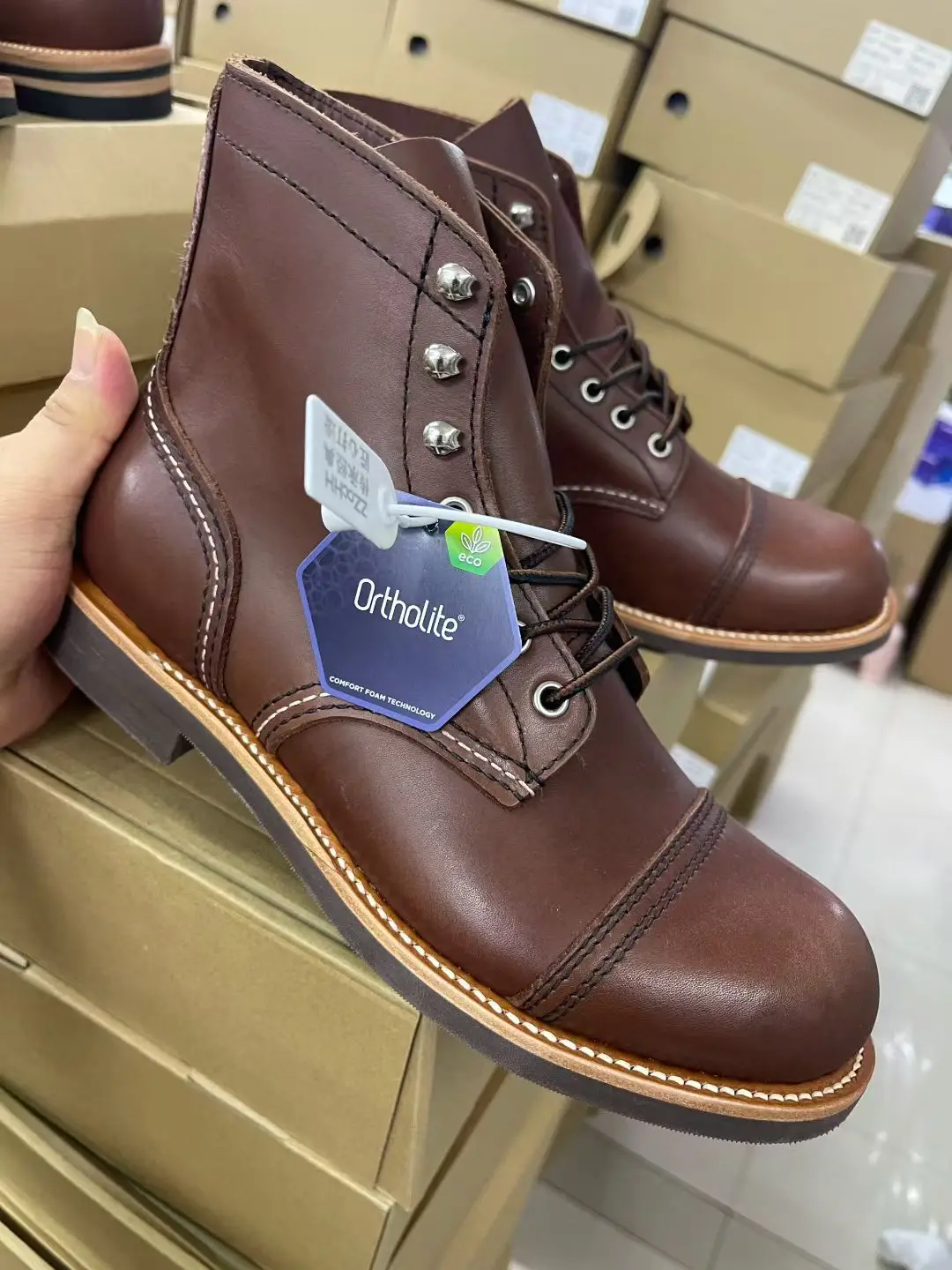 

Genuine Leather Retro Work Boots High Top Motorcycle Boots ex Waterproof Breathable Comfortable All-Season oes