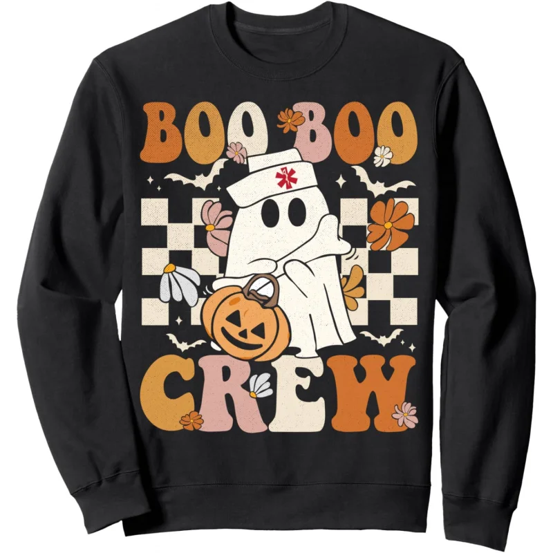 Sudadera retro Boo Halloween con capucha enfermera cuidador sudadera