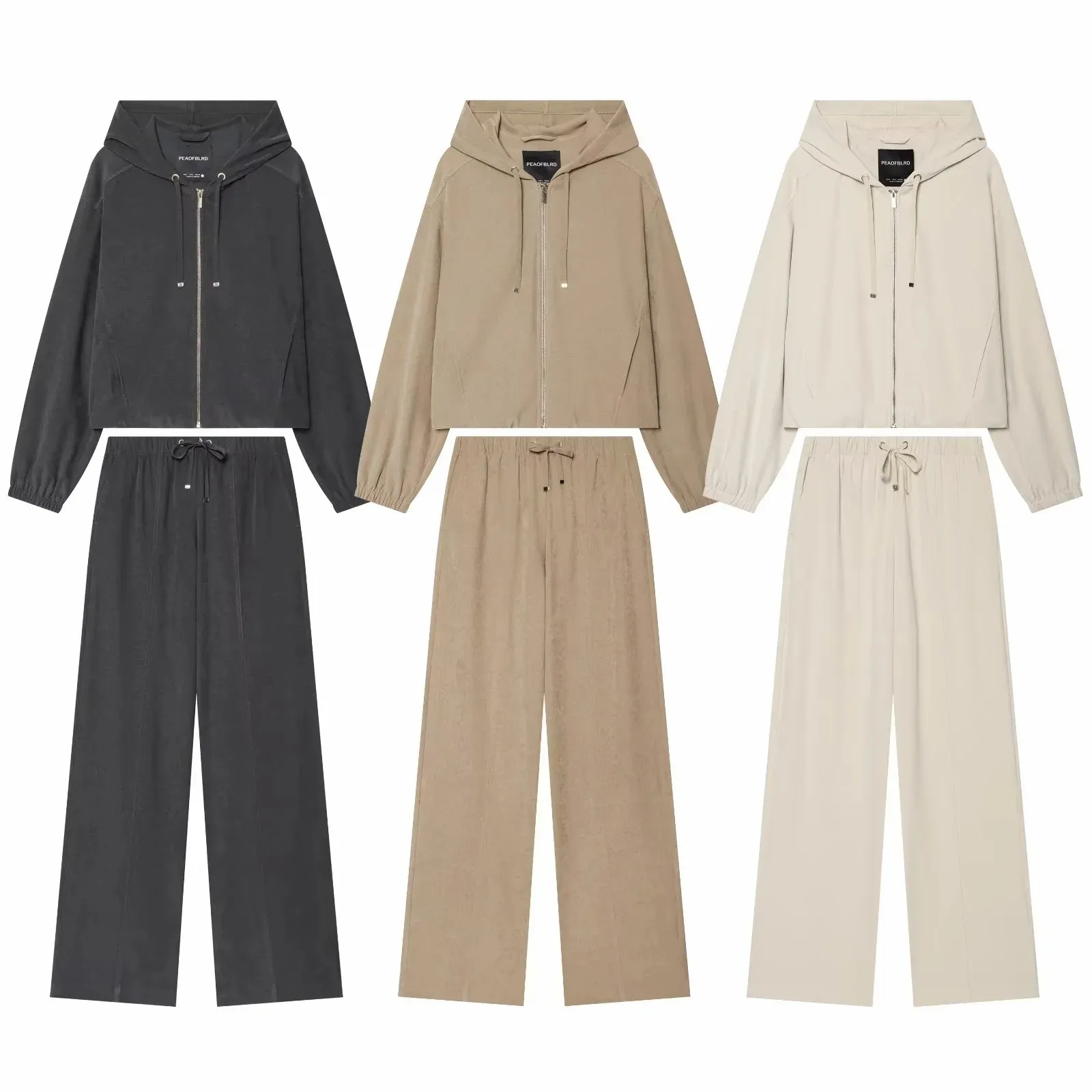 Damen-Hosen-Set 2-teilig, Neu 2026, Kapuzenjacke mit Reißverschluss, Weite Hose mit Kordelzug, Damen-Outfit – Detail 3