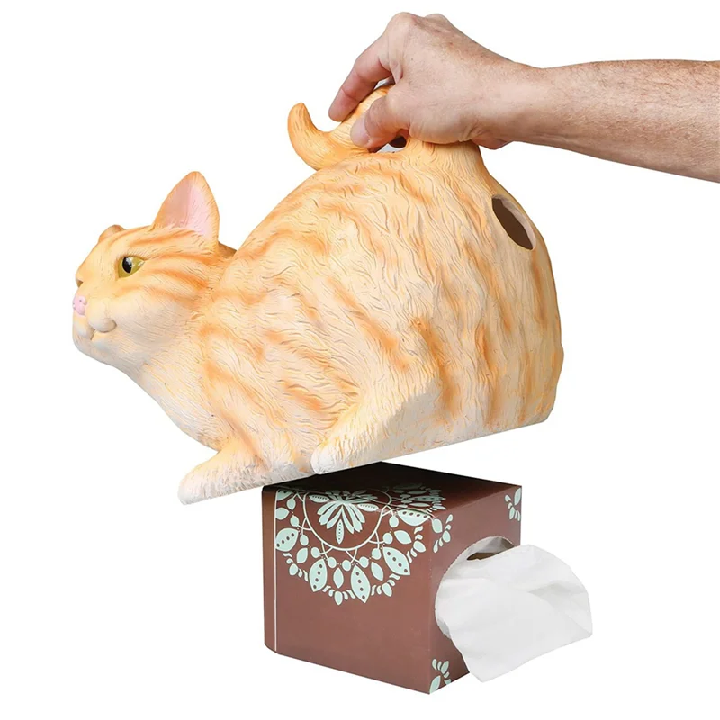 

【24 часа распродажа】2X держатель для салфеток Cat Butt — оранжевая квадратная крышка для салфеток Tabby Cat — милые аксессуары для ванной комнаты — ткань из смолы Di