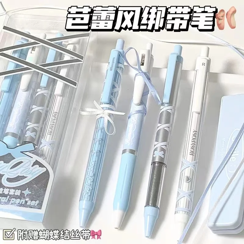 

4 шт./кор. гелевая ручка Sweet Ballet Series для девочек, шикарные корейские розовые, синие цветные канцелярские принадлежности с бантом, студенческие милые гелевые ручки, письменные принадлежности