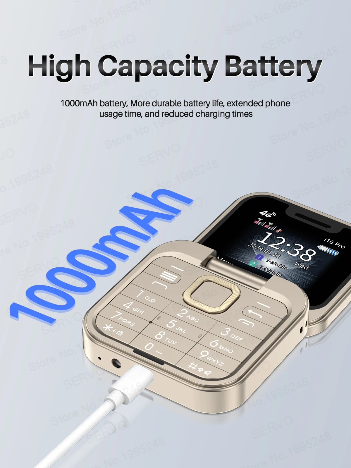 SERVO Mini Flip Feature Phone 1.77" HD Display 4G LTE Dual SIM Speed Dial Call Recording Blacklist Video Unlocked Fold Cellphone