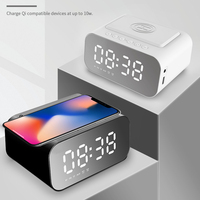 ABS Digital Alarm Clock Bluetooth Speaker Charging Function Clock Display Mirror Bluetooth Speaker black