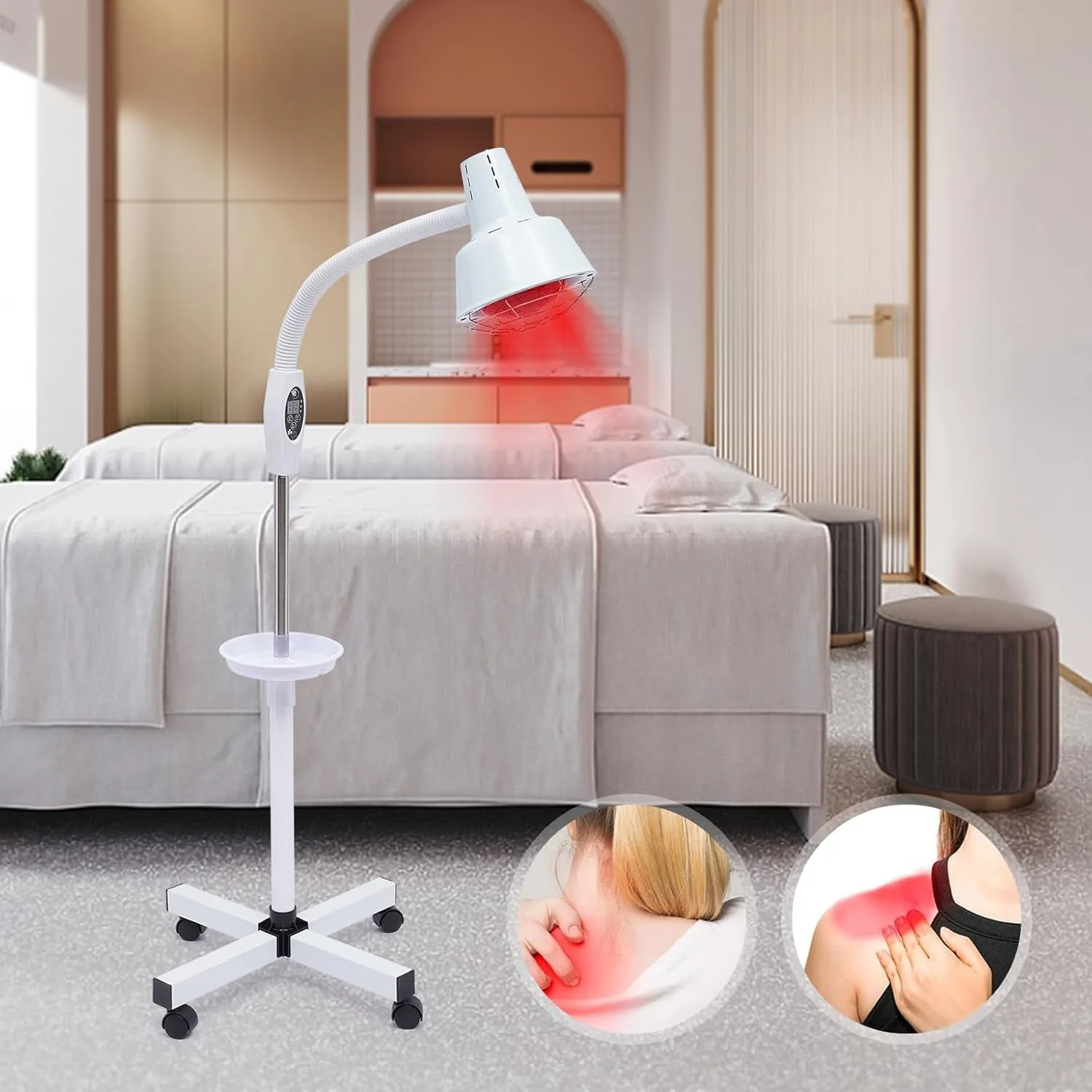 

275W Near Red Infrared Heat Lamp for Relieve Pain& Muscle Aches, W/ Flexible Arm& Remove Control Standing Lamp
