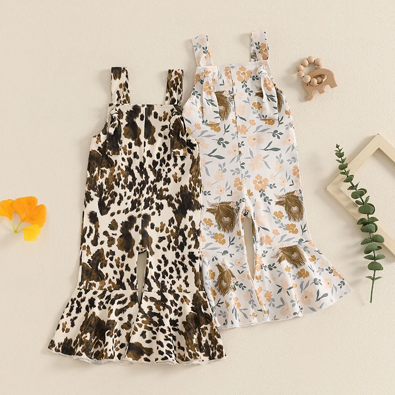 2024-10-16 Lioraitiin Bambino Neonata Cowgirl Outfit Mucca Tuta Campana Fondo Tuta Bretella Pagliaccetto Pantaloni Abiti Occidentali