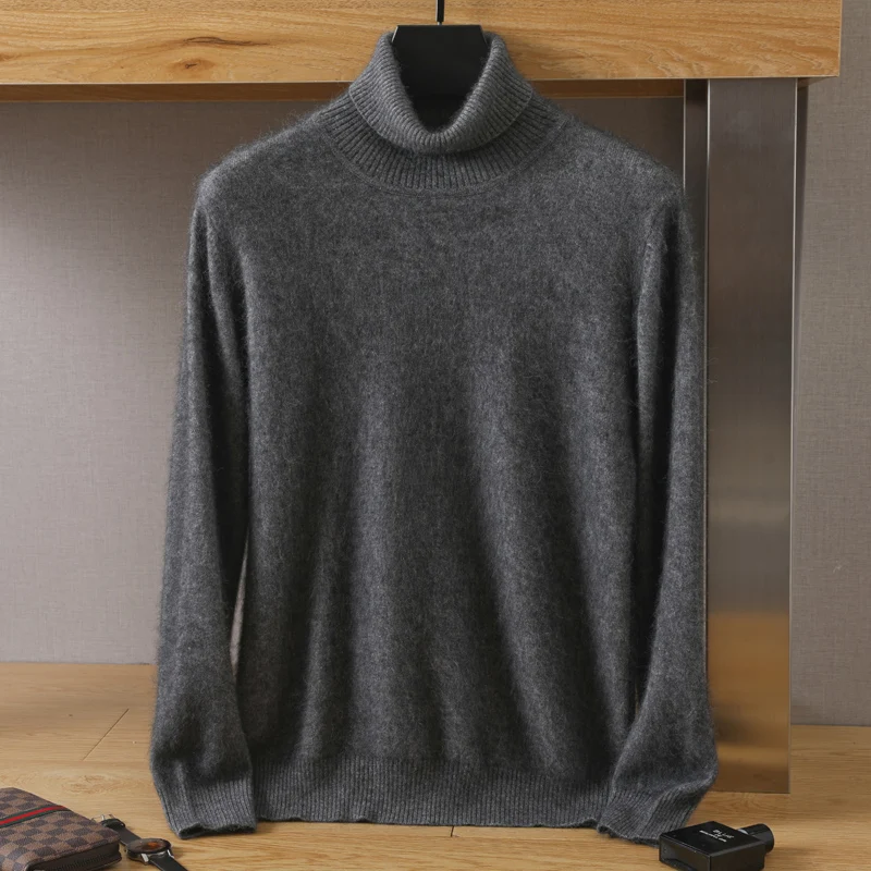 Winter New Men's High Quality Mink Fleece Pullover Sweater High Lapel Solid Color Knitted Gentleman Charm Fit, Warm, Comfortable