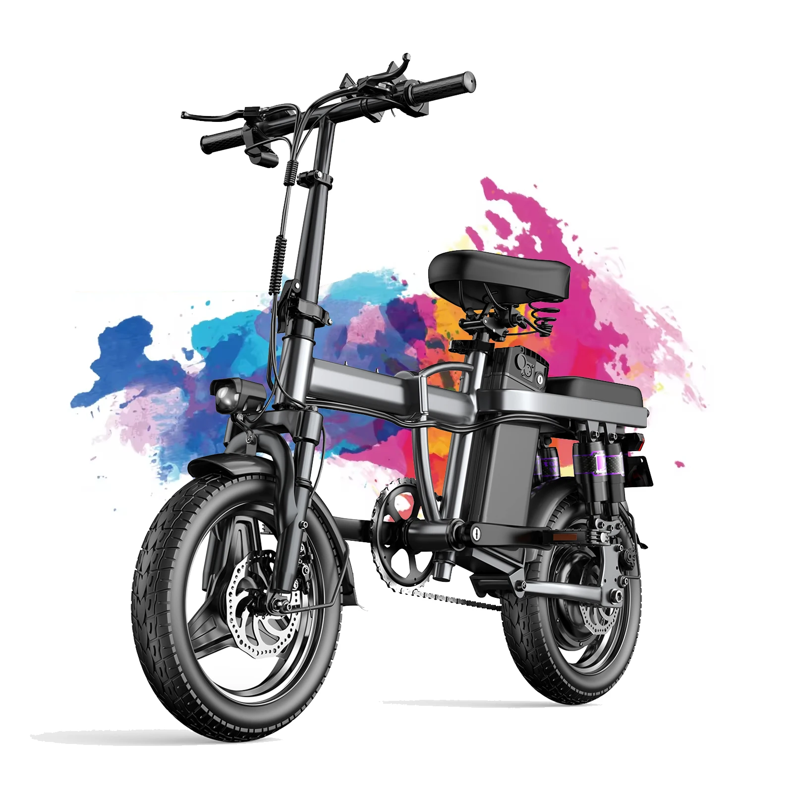 

14" Electric Bike for Adults,500W Motor,Up to 20 mph,Max 30 Miles Range, Folding E-Bike with Dual Disc Braking System