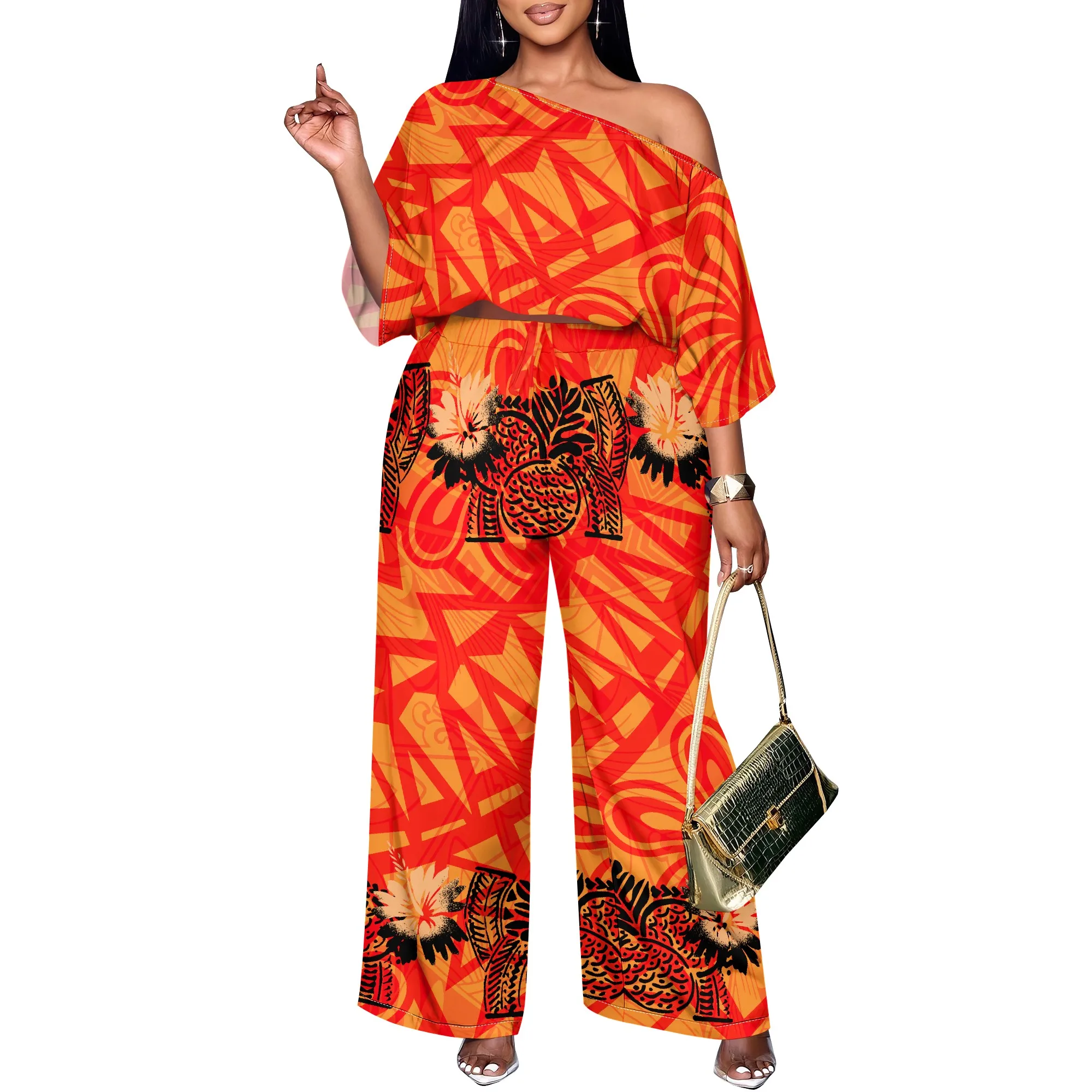 

Off-the-shoulder Long sleeves Customized patterns Polynesian National style one-piece pants High quality Island style