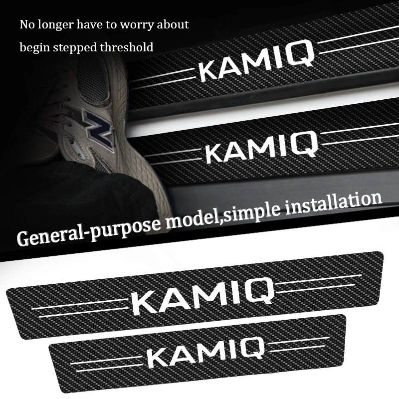 Car Door Threshold Scuff Plate Carbon Fiber Sill Protector Stickers For Skoda Kamiq 2018 2019-2021 Auto Door Entry Pedal Guards