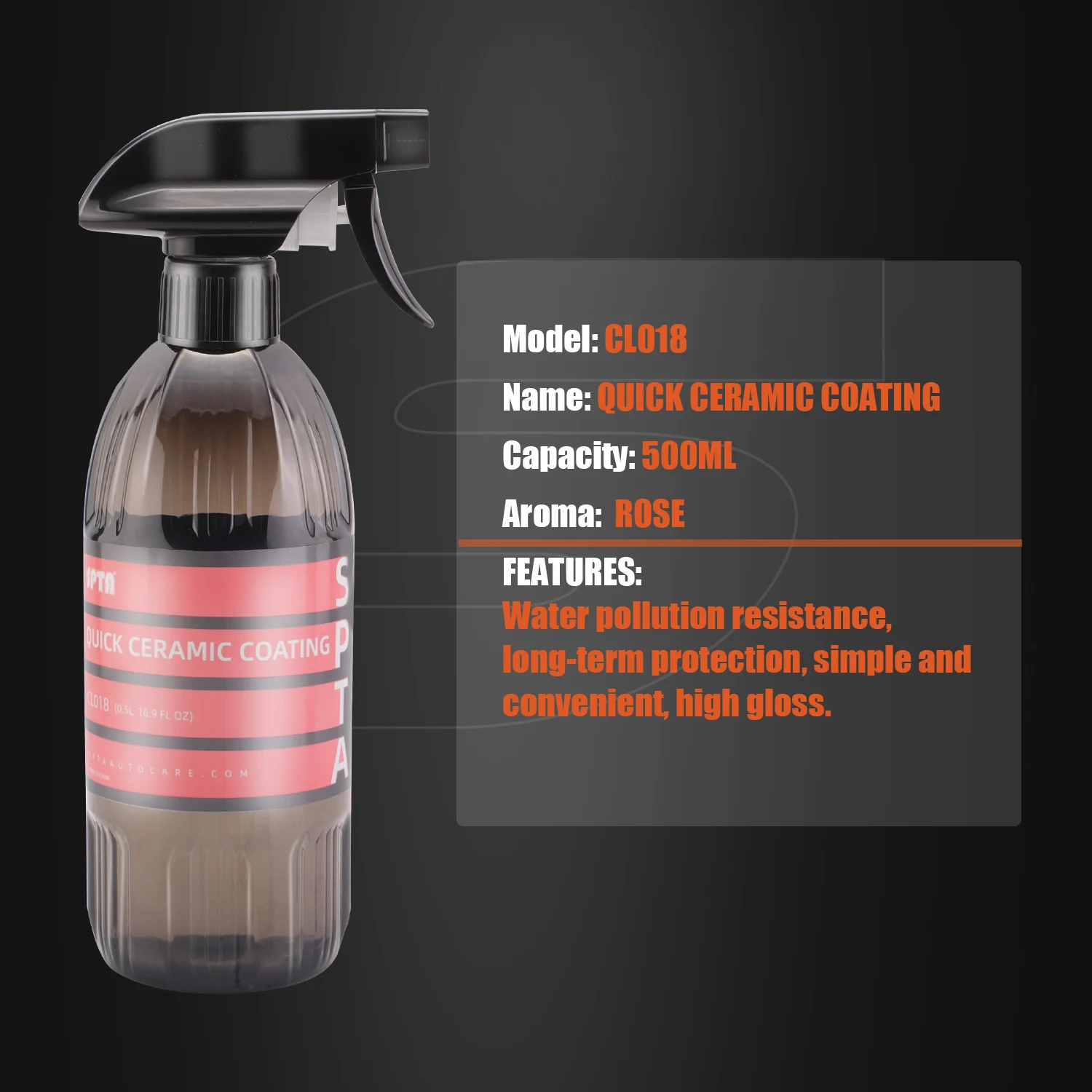 SPTA CL018 Quick Ceramic Coating high Protection Quick Coating Spray, Fast Car Shine Dirt Resistance Forming a Protective Layer