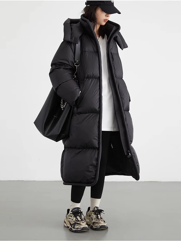 CHIC VEN Women Down Coats Solid Loose 80 White Duck Down New Thick Warm Puff Down Jacket Soft Hooded Female Overcoat Winter 2024