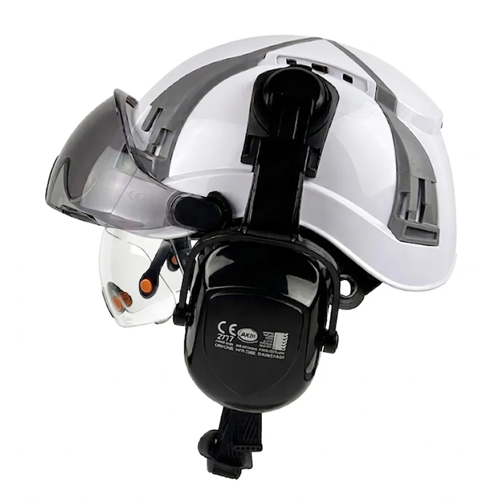 

CE ANSI Safety Helmet with Built-in Goggles and Earmuffs ABS Vented Construction Hard Hat Industrial Work Protective Helmet New