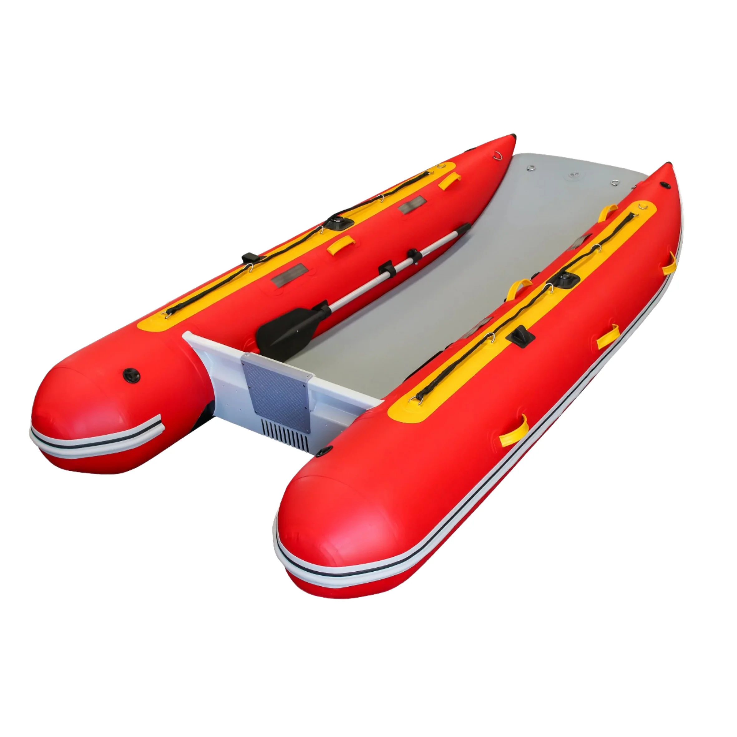 Aluminum Fishing & Rowing Sport Boat With PVC Inflatable Pontoon Floor For Outdoor Drifting On Lake River Ocean Waters