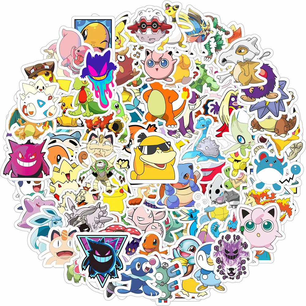 

10/30/50/100pcs Pokemon Cartoon Stickers Funny Anime Graffiti Sticker for Laptop Stationery Phone Cute Pikachu Psyduck Decal Toy