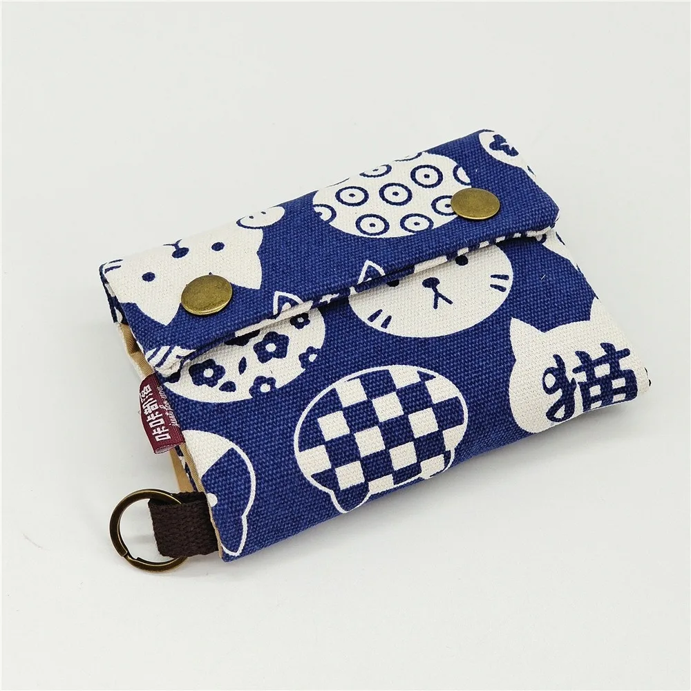 

Practical Portable Canvas Coin Purse Print Three Fold Maneki Neko Wallet Lightweight Lucky Cat Zipper Short Wallet Girls