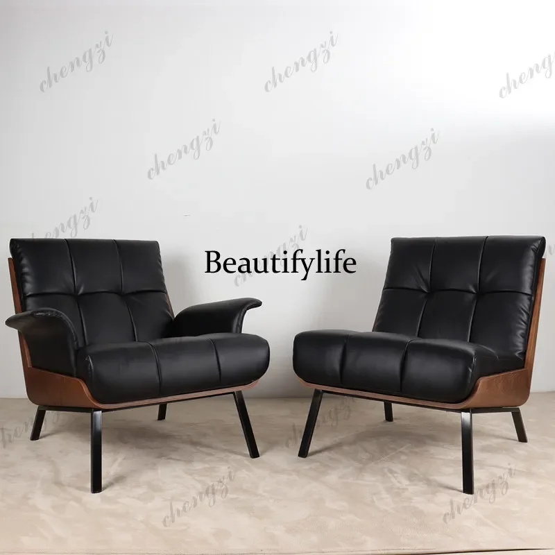 D136 Nordic modern sofa chair single leisure chair fabric walnut pattern designer reception small apartment
