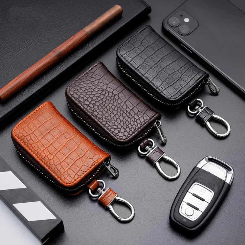 

1PC Car Key Bag Business Universal Crocodile Print Protective Cover Zipper Car Key Storage Bag Interior Products