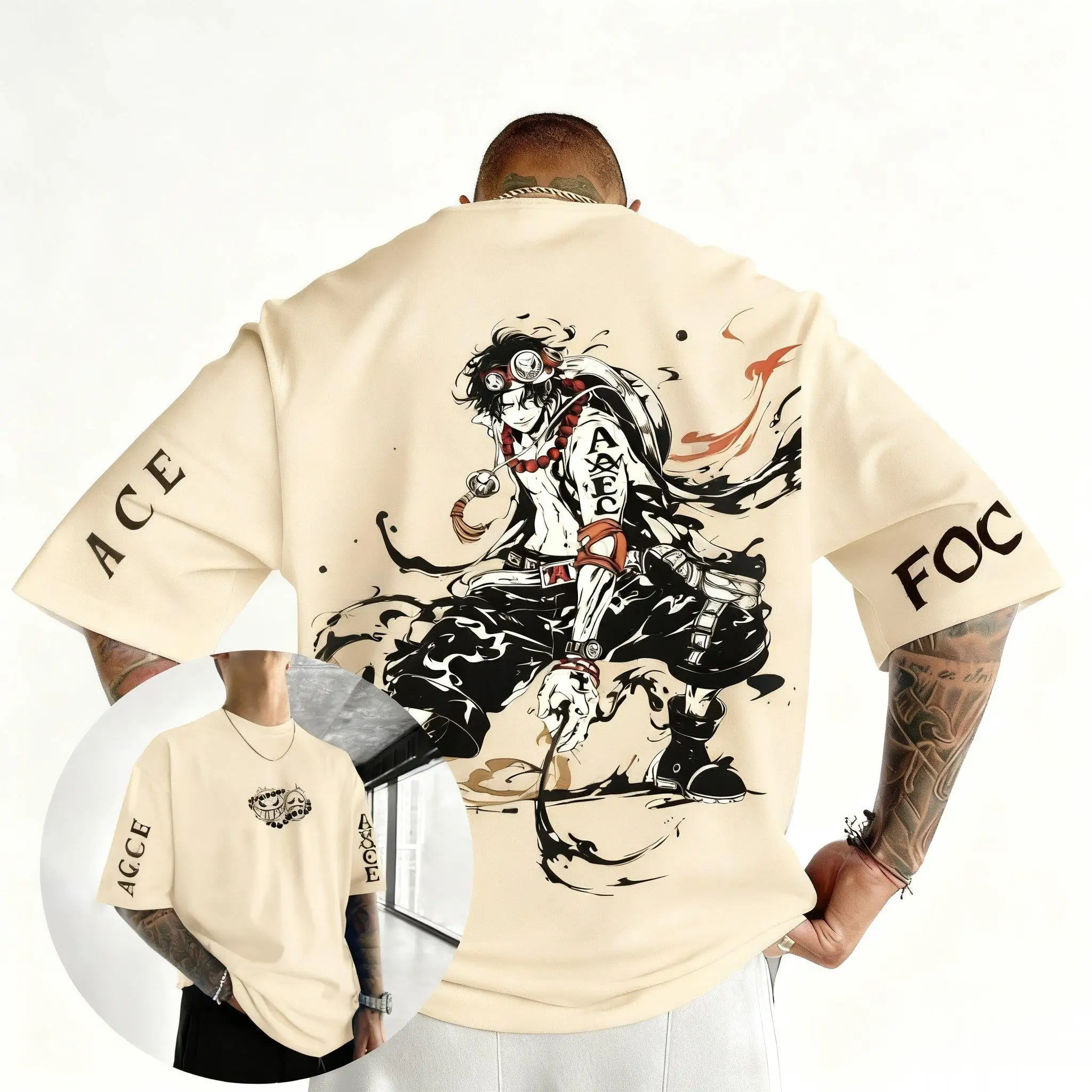 Camiseta de una pieza para hombre, ropa informal con estampado de Anime de Luffy, camiseta de manga corta, camiseta gráfica holgada informal de algodón, Tops Y2k a la moda