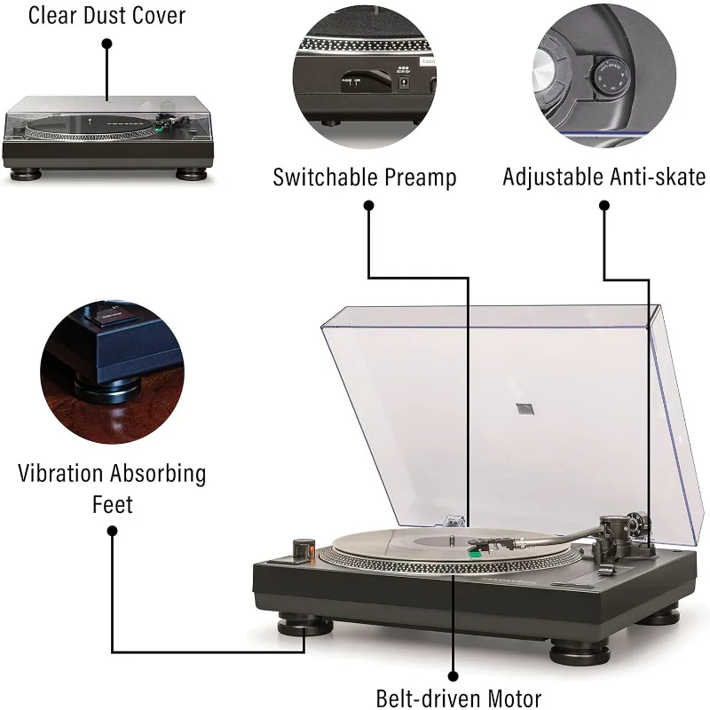 Reproductor de grabación con correa ajustable, tocadiscos con Bluetooth, C100BT-BK