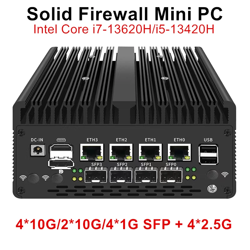 Intel Solid Firewall PC Core i7-13620H i5-13420H 10G SFP 4x2,5G Nics 2*DDR5 5G SIM Industrieller Mini-PC-Computerserver der 13. Generation