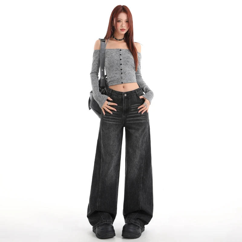 

Loose high waisted women's jeans pear shaped loose straight leg flared pants plus size women's denim pants Y2K