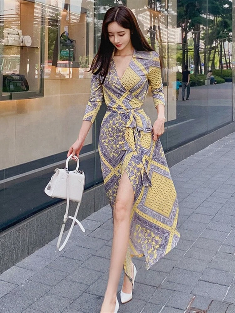 

Summer Women Dress Long Bodycon Evening Female Vintage Party Beach Women Dresses Casual Vestido Prom Sexy Print Yellow Y2K