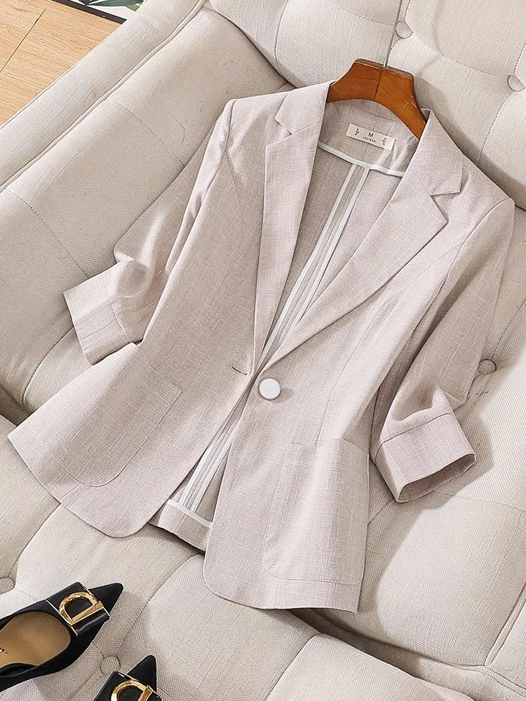 

ey Linen Suit Jaet Women's Summer Thin Casual Cotton Linen Small Size Western Wear Comfortable Fit Button up Pure Color