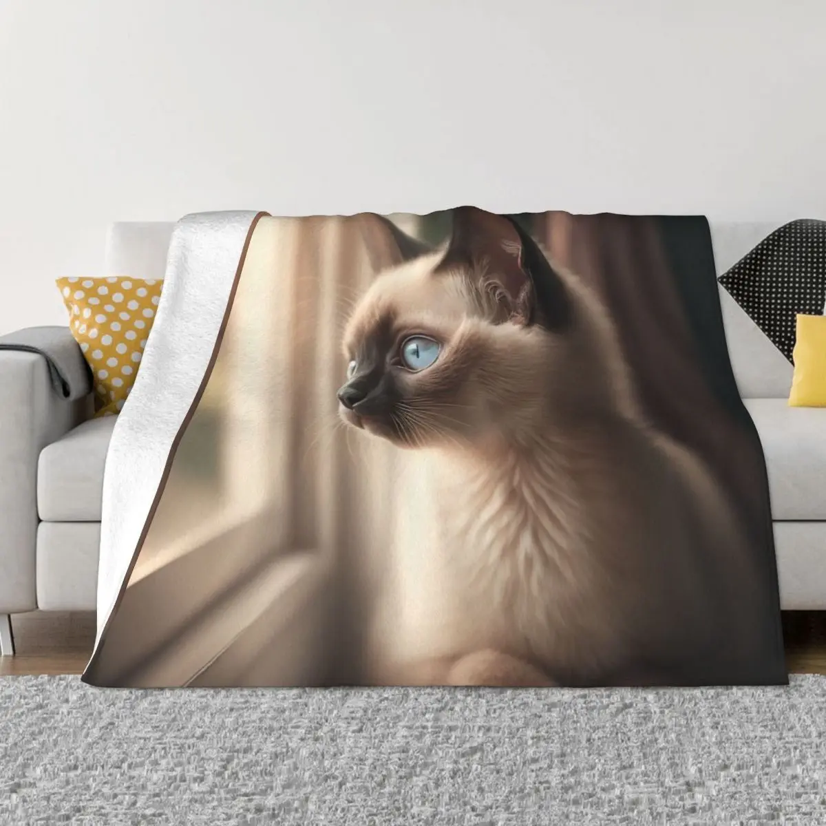 

siamese kitten and sunrise window Throw Blanket Furry Blankets manga Summer Blanket Luxury St Blanket