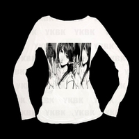 Fashion Casual Girl Y2K Print Anime Letter Goth 90s Woman Clothes Women Harajuku Street  Long Sleeves Shirt Femme Slim T-shirt