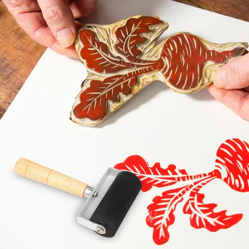Craft Roller Printmaking Ink Roller With Wooden Handle Professional Art Stamping Craft Tool 3 Sizes Ink Applicator 1.38 Inch