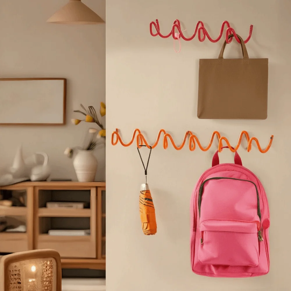 

Wavy Shape Metal Wall Hook Waterproof Minimalist Door Back Clothes Hook Space Saving Creative Sundries Storage Holder Home Decor