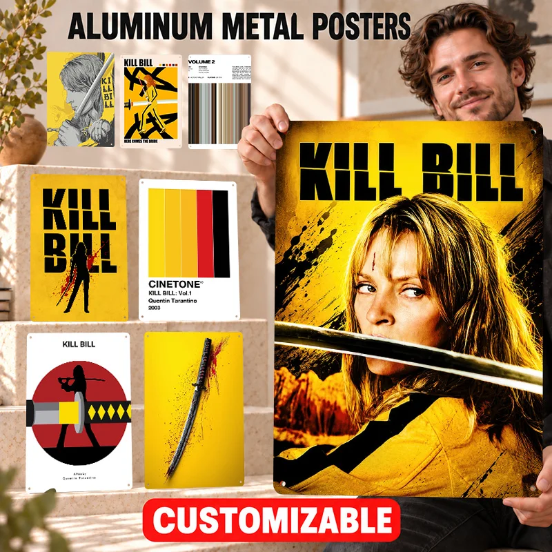 Kill Bill Movie Aluminum Posters Customized Metal Sign Contemporary Cinema Inspired Design Wall Art For Private Screening Room