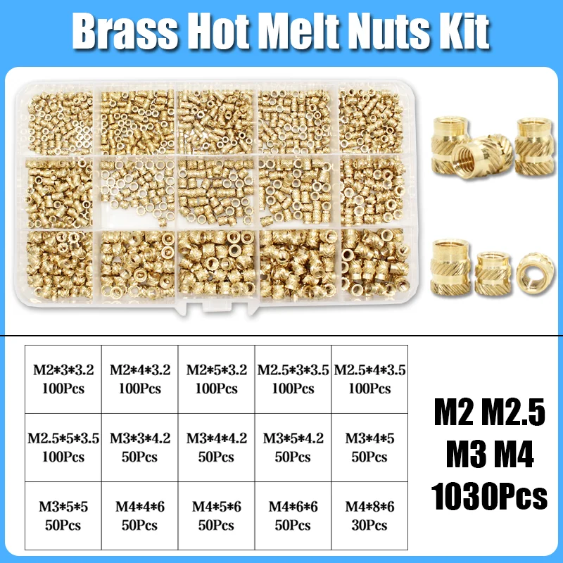 Einsatzmutter-Set M2 M2,5 M3 M4 M5 M6 Messing Heat Set Einsatzmutter Hot Melt Rändelgewindeeinsätze für 3D-Druck-Einbettungs-Kupfermutter – Detail 10